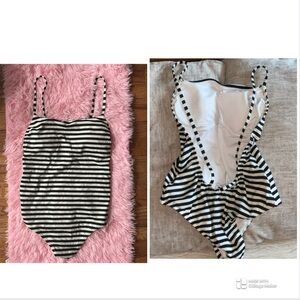 Victoria Secret Black & White Striped One Piece Swimsuit with Long Back Straps
